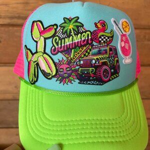 OTTO Neon Green and Pink Summer Trucker Hat
